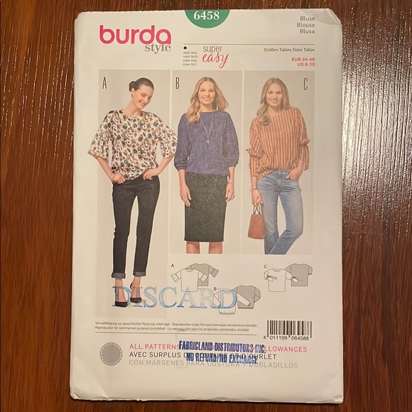 2/$15 Burda 6458 Sewing Pattern 8-18 - Picture 1 of 2